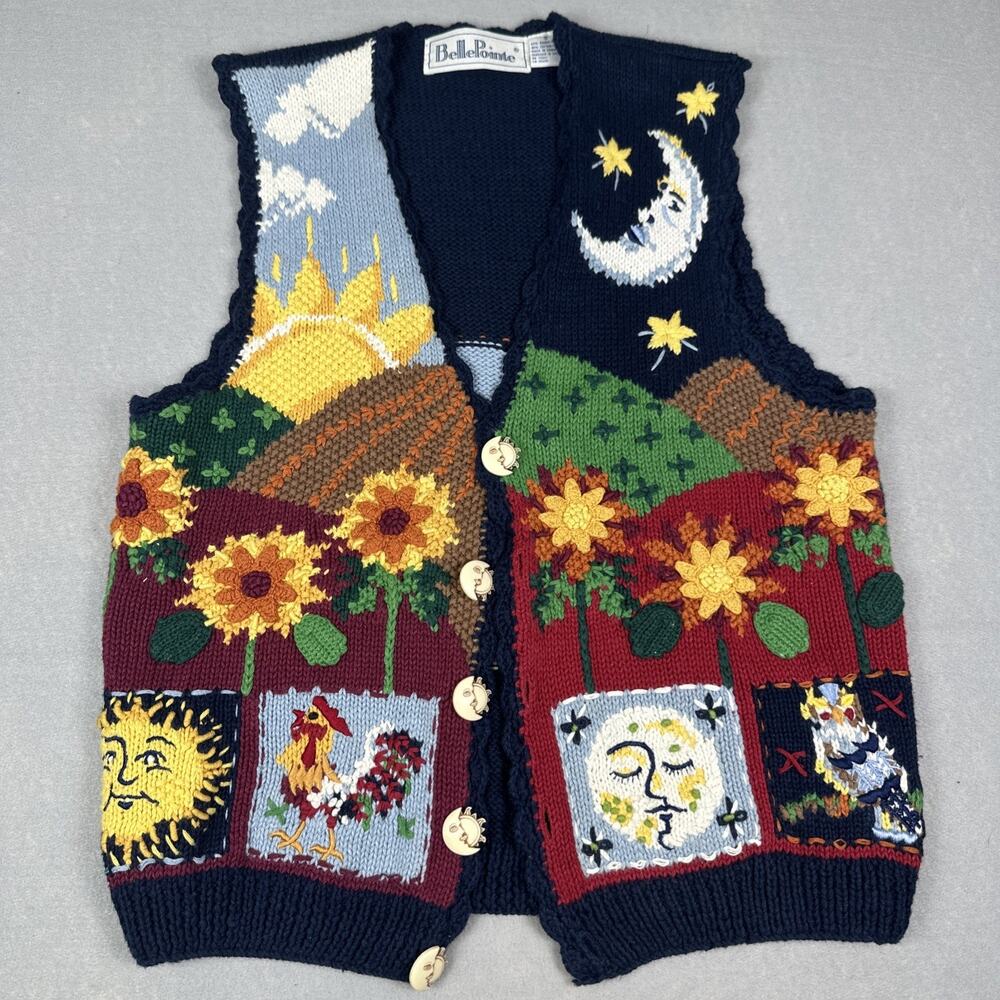 Vintage Bellepointe Sweater Vest Sunflower Sun Moon Size Small